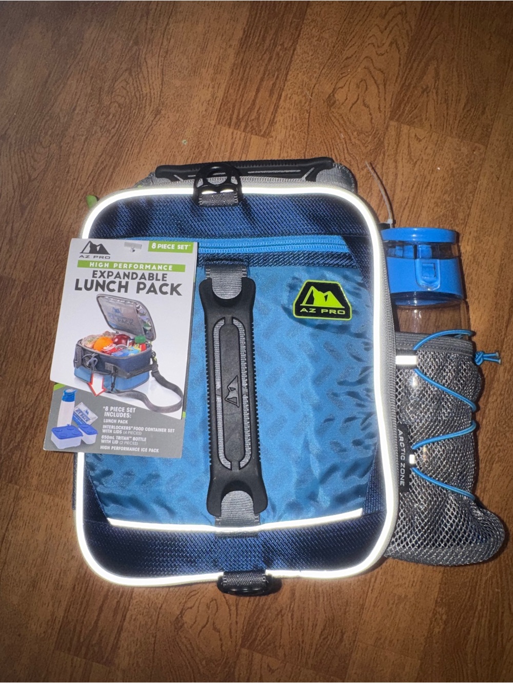 AZ Pro Blue Expandable Lunch Pack with Bottle Holder 8 piece set